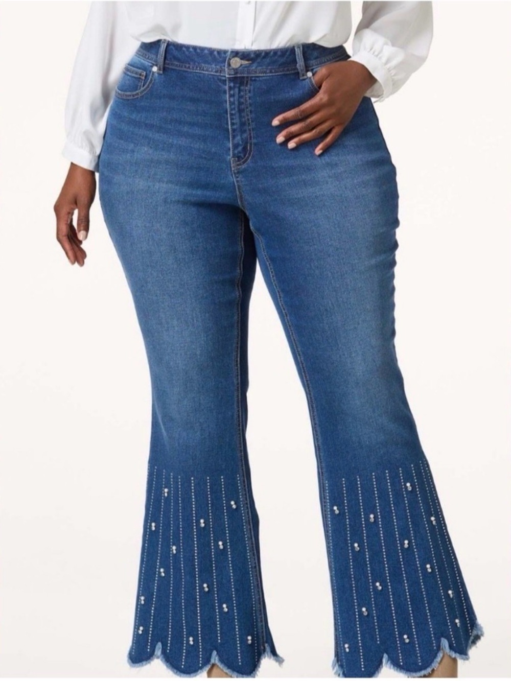C.1946 Denim beaded rhinestone flare jeans size 10